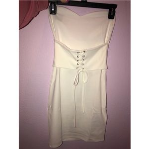 Strapless white mini dress